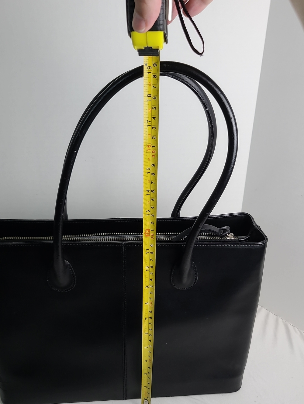 J.Crew Classic Black Leather Tote Bag Purse 3 Compartment Shoulder Strap Carry - Picture 15 of 16